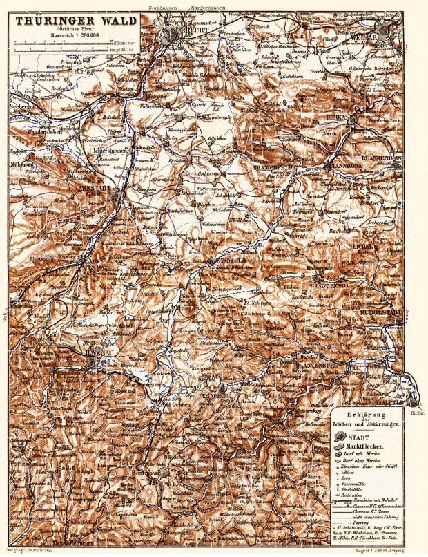 Thuringian Forest (Der Thüringer Wald) map, 1887. Eastern part. Use the zooming tool to explore in higher level of detail. Obtain as a quality print or high resolution image