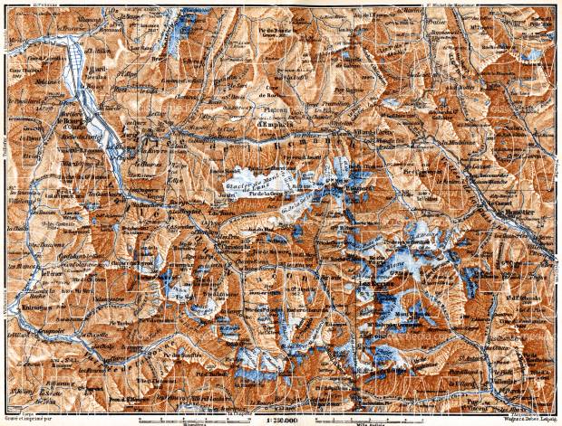 Romanche Valley and Vénéon Valley map, 1885. Use the zooming tool to explore in higher level of detail. Obtain as a quality print or high resolution image