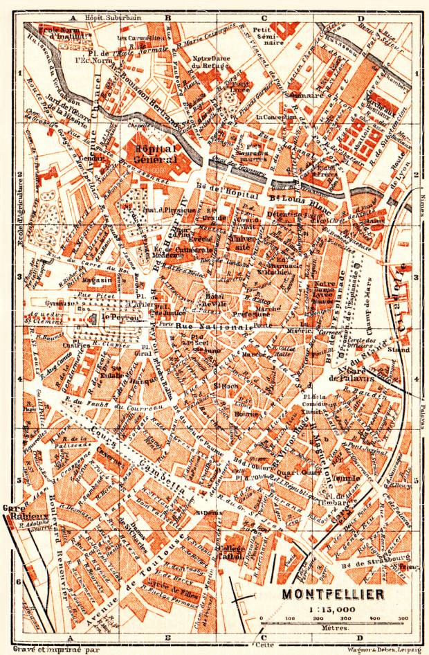 Montpellier city map, 1900. Use the zooming tool to explore in higher level of detail. Obtain as a quality print or high resolution image