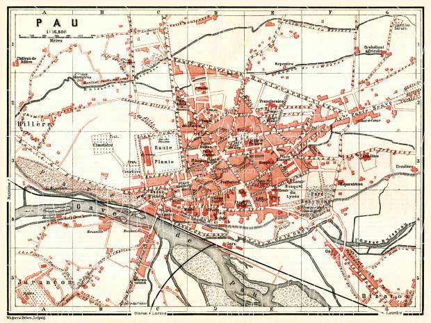 Pau city map, 1885. Use the zooming tool to explore in higher level of detail. Obtain as a quality print or high resolution image