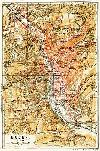 Baden (Baden-Baden) city map, 1906