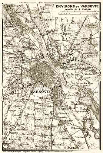 Warsaw (Варшава, Warschau, Warszawa) environs map, 1914