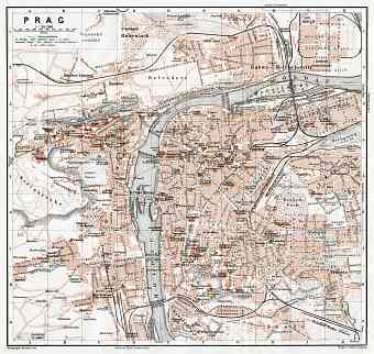 Praha (Prague), city map (names in Czech), 1910