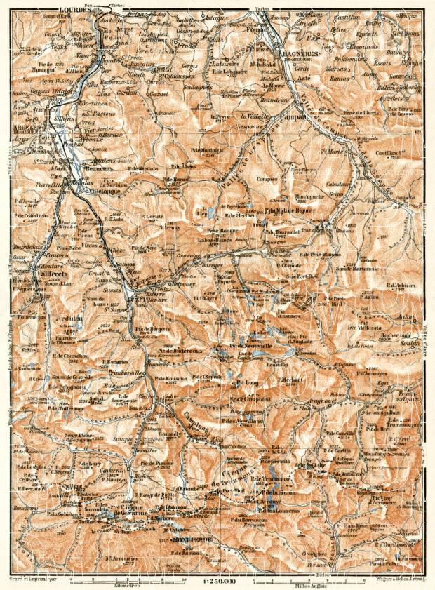 St. Sauveur, Barèges and Gavarnie map, 1902. Use the zooming tool to explore in higher level of detail. Obtain as a quality print or high resolution image