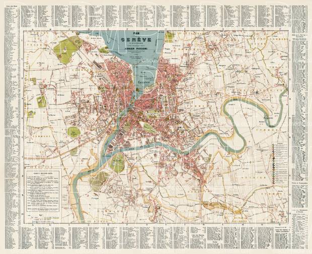 Geneva (Genf, Genève) and suburbs map, 1921. Use the zooming tool to explore in higher level of detail. Obtain as a quality print or high resolution image
