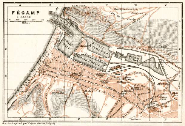 Fécamp city map, 1909. Use the zooming tool to explore in higher level of detail. Obtain as a quality print or high resolution image