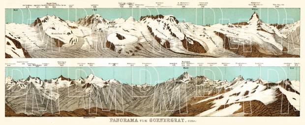 Panoramic View from Gornergrat Mountain, 1897. Use the zooming tool to explore in higher level of detail. Obtain as a quality print or high resolution image