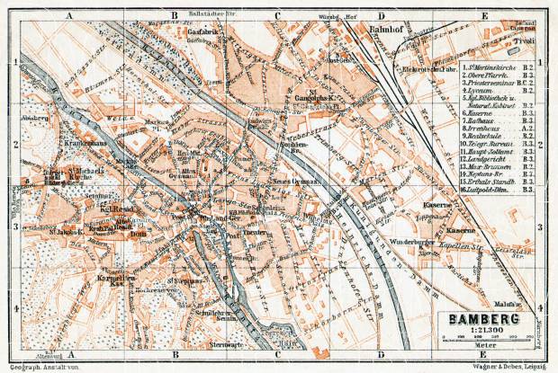Bamberg city map, 1906. Use the zooming tool to explore in higher level of detail. Obtain as a quality print or high resolution image