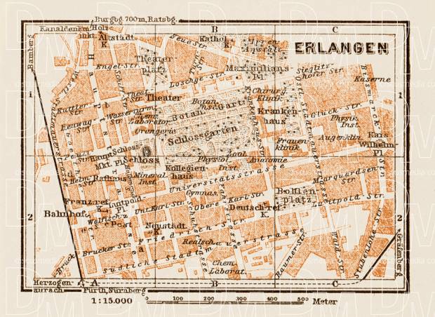 Erlangen town plan, 1909. Use the zooming tool to explore in higher level of detail. Obtain as a quality print or high resolution image