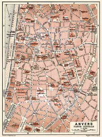 Antwerp (Antwerpen, Anvers), city centre map, 1904