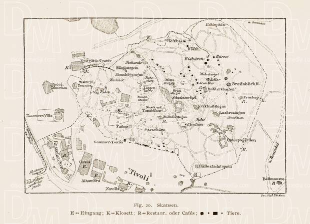 Stockholm (Djurgården): Skansen map, 1899. Use the zooming tool to explore in higher level of detail. Obtain as a quality print or high resolution image