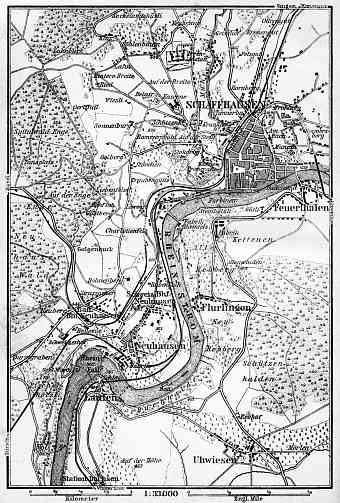 Schaffhausen (Schaffhouse) and environs map, 1905