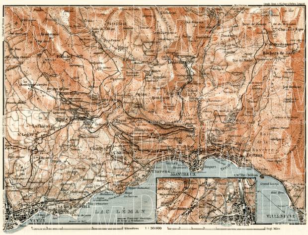 Montreux, Vevey and Environs map, 1913. Use the zooming tool to explore in higher level of detail. Obtain as a quality print or high resolution image
