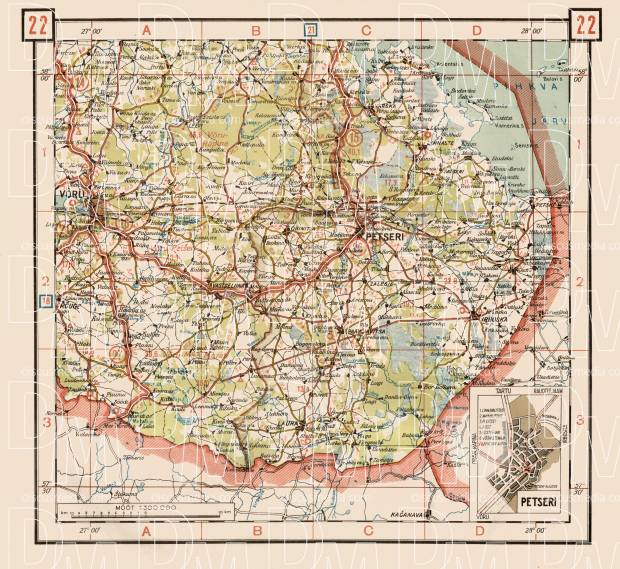 Estonian Road Map, Plate 22: Petseri. 1938. Use the zooming tool to explore in higher level of detail. Obtain as a quality print or high resolution image