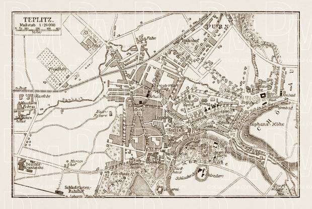 Teplitz (Teplice) city map, 1903. Use the zooming tool to explore in higher level of detail. Obtain as a quality print or high resolution image