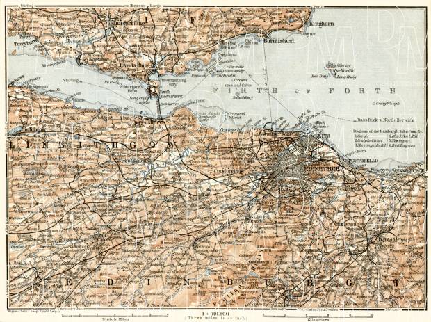 Edinburgh and it´s farther environs map, 1906. Use the zooming tool to explore in higher level of detail. Obtain as a quality print or high resolution image