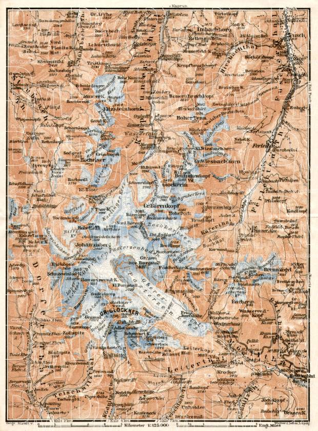 Glockner Mountains map, 1906. Use the zooming tool to explore in higher level of detail. Obtain as a quality print or high resolution image