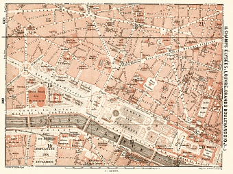 Central Paris districts map: Champs-Élysées, Louvre and Grands Boulevards, 1903