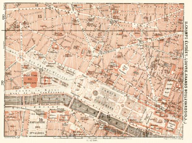 Central Paris districts map: Champs-Élysées, Louvre and Grands Boulevards, 1903. Use the zooming tool to explore in higher level of detail. Obtain as a quality print or high resolution image