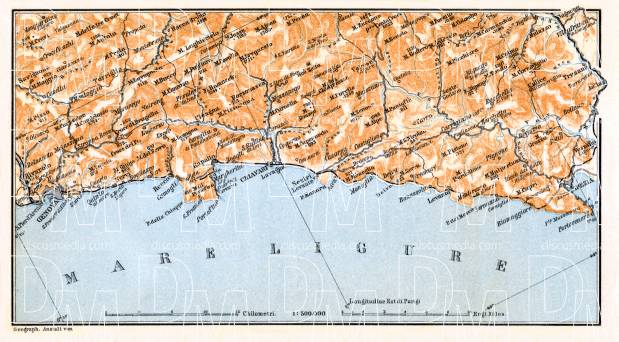 Genoese Riviera map, 1898. Use the zooming tool to explore in higher level of detail. Obtain as a quality print or high resolution image