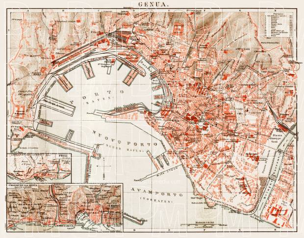 Genoa (Genova) city map, 1913. Use the zooming tool to explore in higher level of detail. Obtain as a quality print or high resolution image