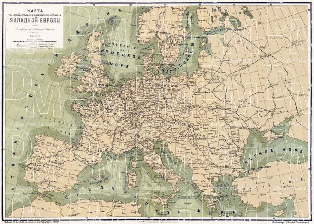 Europe. Railways and waterways map (in Russian), 1903. Use the zooming tool to explore in higher level of detail. Obtain as a quality print or high resolution image