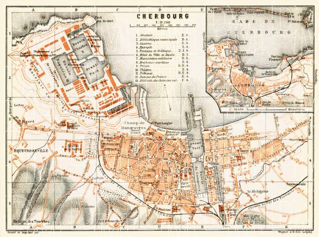 Cherbourg city map, 1910. Use the zooming tool to explore in higher level of detail. Obtain as a quality print or high resolution image