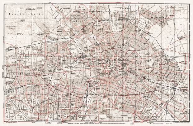 Berlin, city map with tramway and S-Bahn networks, 1913. Use the zooming tool to explore in higher level of detail. Obtain as a quality print or high resolution image