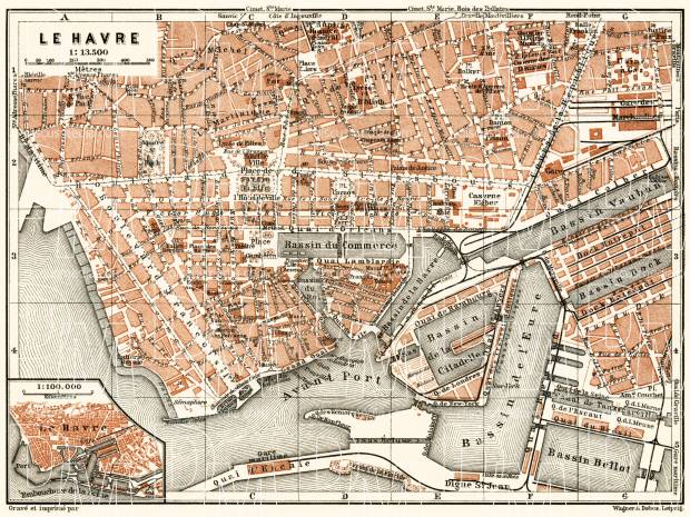 Le Havre city map, 1913. Use the zooming tool to explore in higher level of detail. Obtain as a quality print or high resolution image