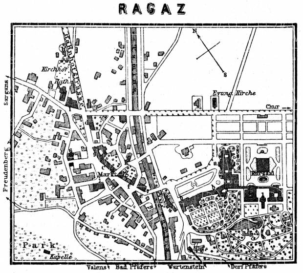 Bad Ragaz (Ragatz) map, 1897. Use the zooming tool to explore in higher level of detail. Obtain as a quality print or high resolution image