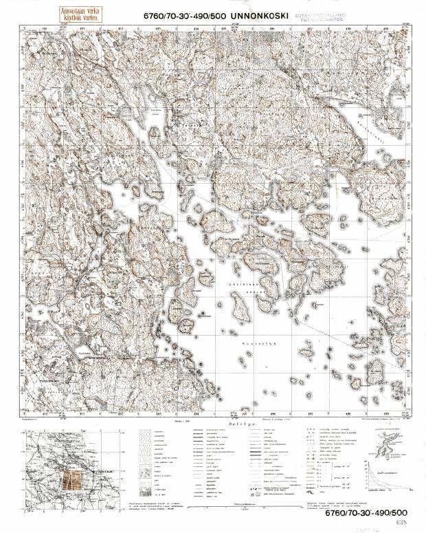 Gory (Unnonkoski Rapids). Unnonkoski. Topografikartta 411312. Topographic map from 1939. Use the zooming tool to explore in higher level of detail. Obtain as a quality print or high resolution image