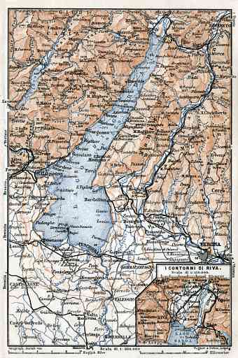 Garda Lake and its environs, region map, 1910