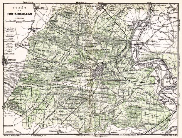 Forest of Fontainebleau (Forêt de Fontainebleau) and Town of Fontainebleau map, 1931. Use the zooming tool to explore in higher level of detail. Obtain as a quality print or high resolution image