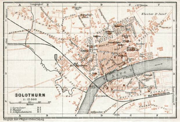 Solothurn city map, 1909. Use the zooming tool to explore in higher level of detail. Obtain as a quality print or high resolution image