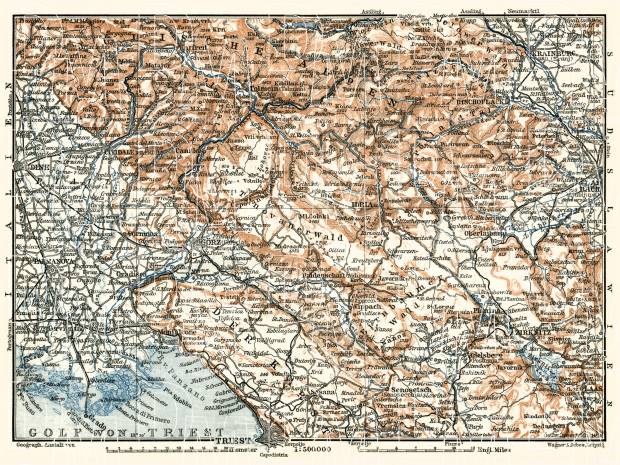 Italy on the map of the Austrian Littoral (Österreichisches Küstenland, Adriatisches Küstenland), 1929. Use the zooming tool to explore in higher level of detail. Obtain as a quality print or high resolution image