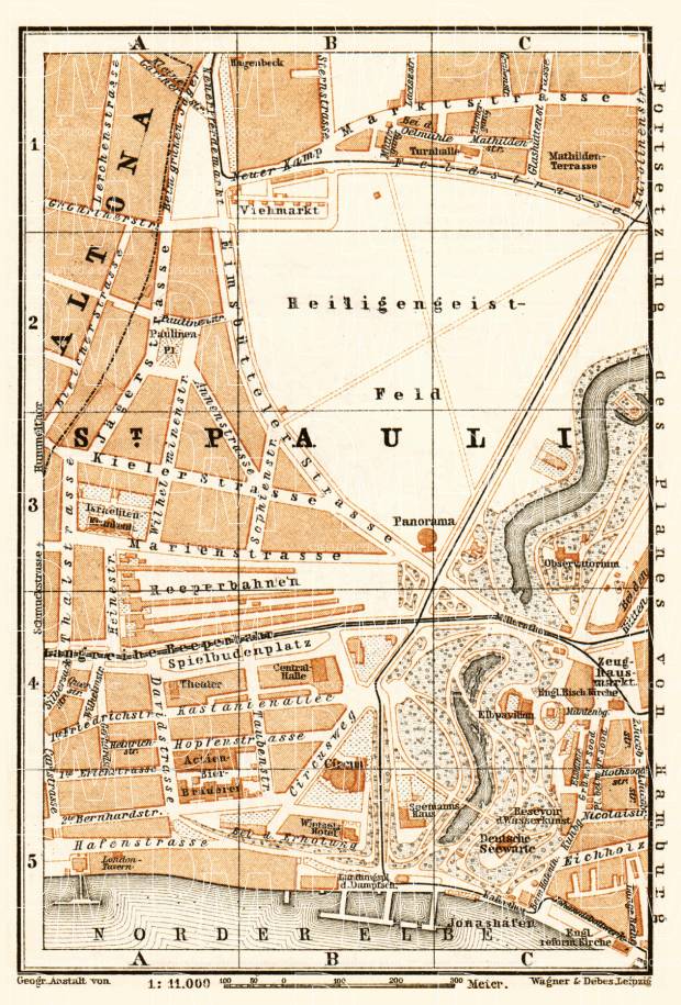 St. Pauli (Hamburg) map, 1887. Use the zooming tool to explore in higher level of detail. Obtain as a quality print or high resolution image