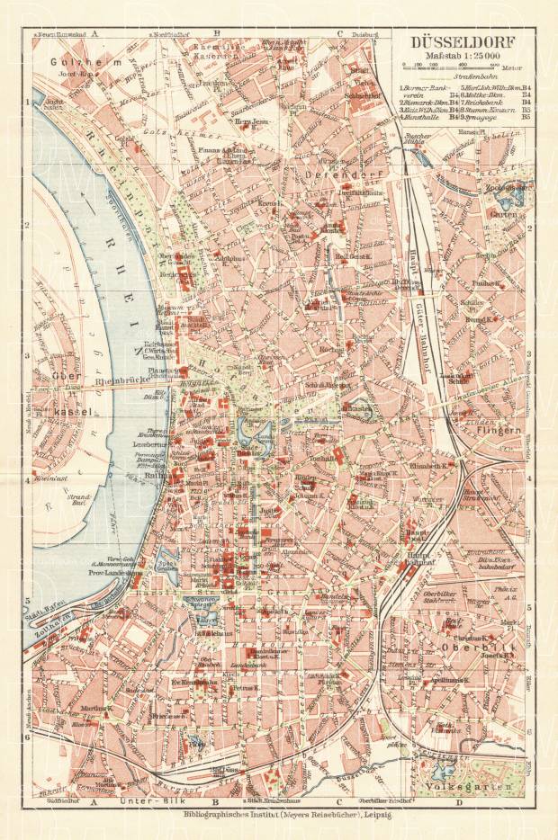 Düsseldorf city map, 1927. Use the zooming tool to explore in higher level of detail. Obtain as a quality print or high resolution image