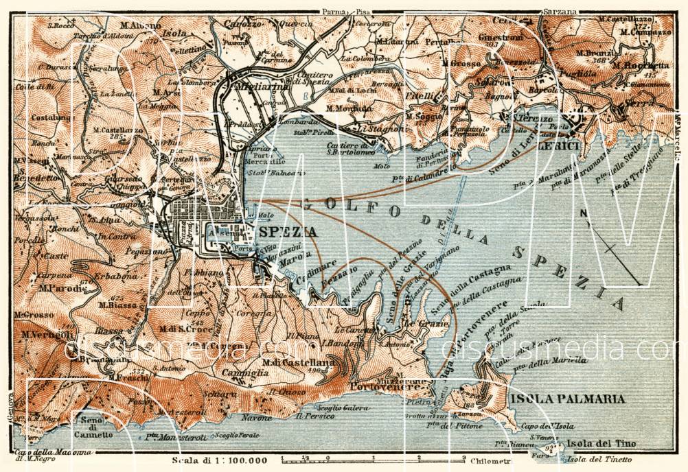 Old map of Spezia, vicinity in 1913. Buy vintage map replica poster ...
