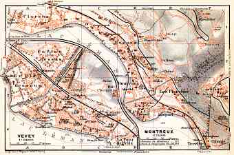 Montreux and Vevey city maps, 1913