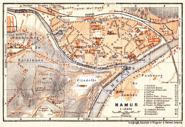 Namur city map, 1904. Use the zooming tool to explore in higher level of detail. Obtain as a quality print or high resolution image