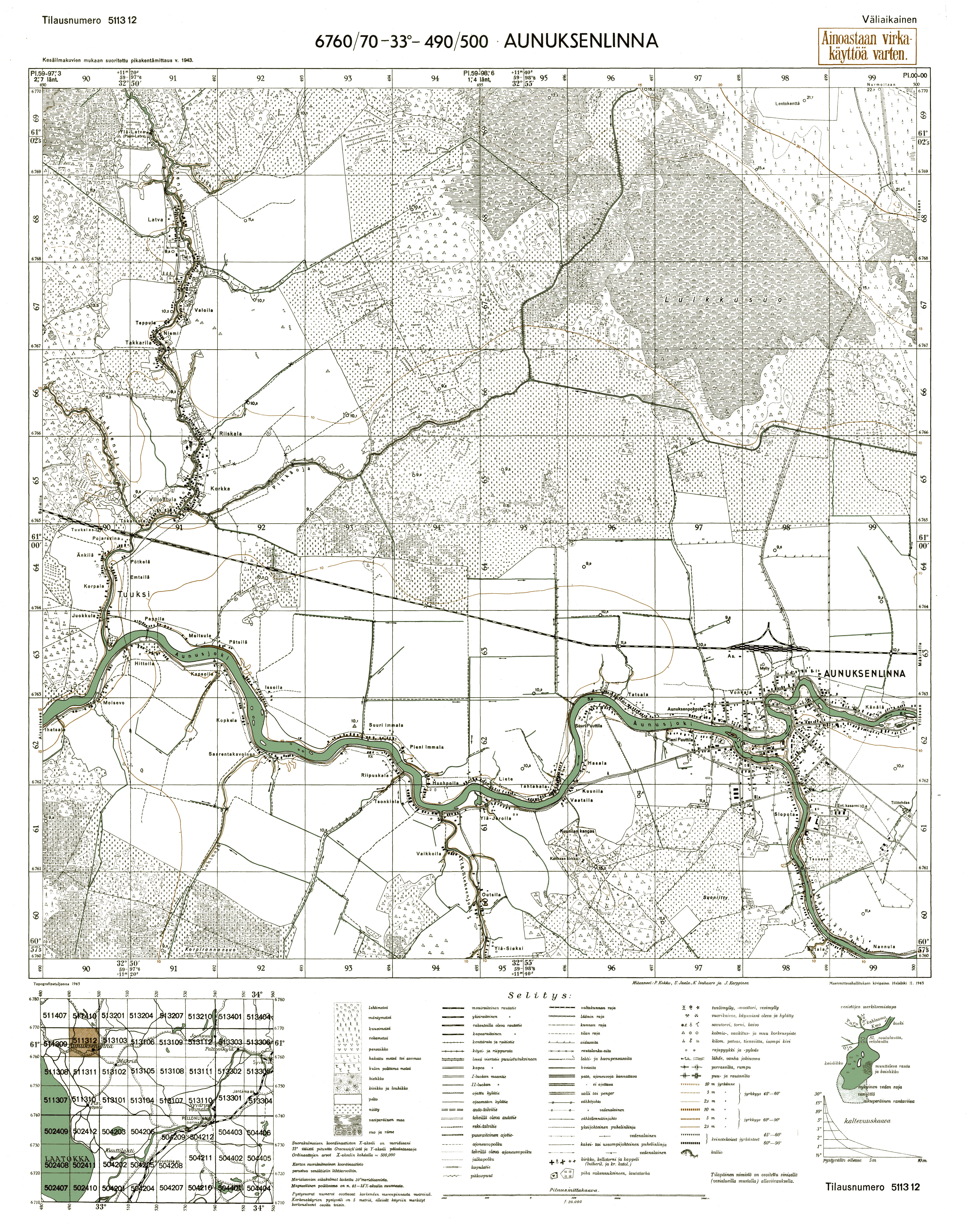 Olonets. Aunuksenlinna. Topografikartta 511312. Topographic map from 1943. Use the zooming tool to explore in higher level of detail. Obtain as a quality print or high resolution image