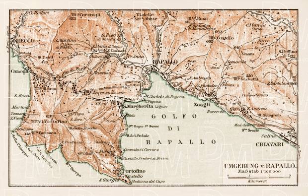 Map of the environs of Rapallo, 1903. Use the zooming tool to explore in higher level of detail. Obtain as a quality print or high resolution image