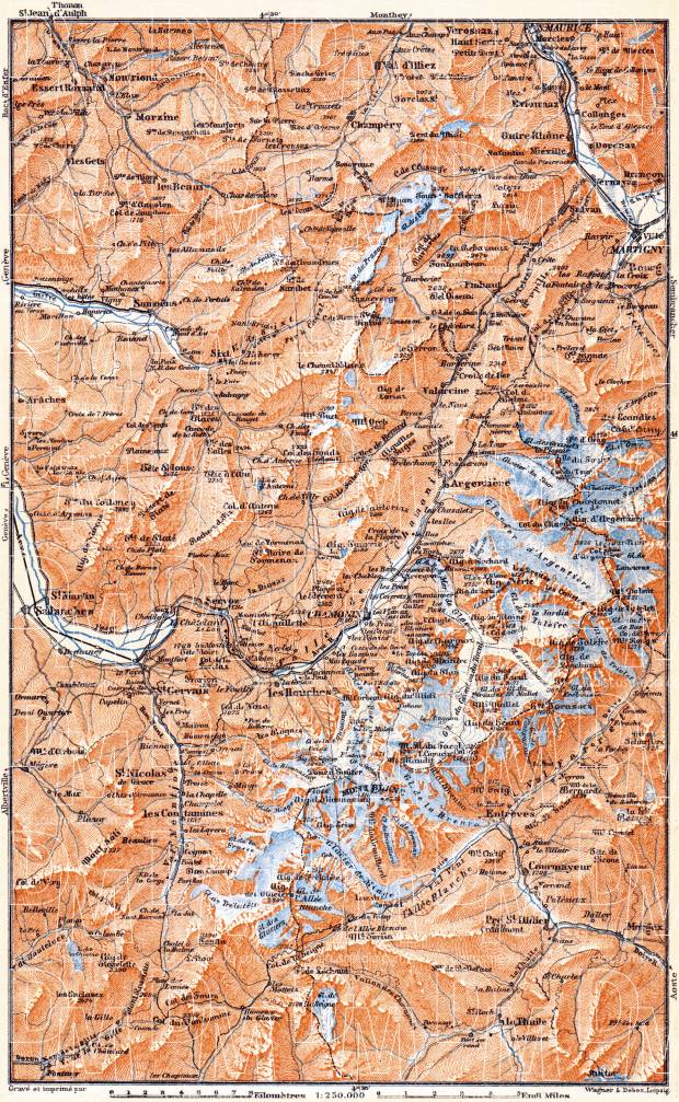 Chamonix and Sixt Valleys map, 1900. Use the zooming tool to explore in higher level of detail. Obtain as a quality print or high resolution image