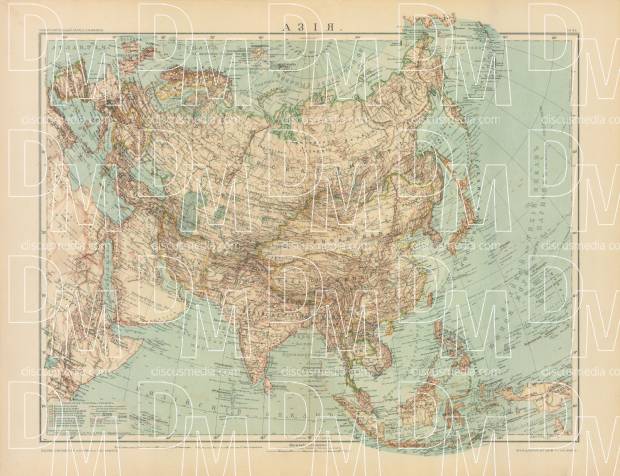 Asia General Map (in Russian), 1910. Use the zooming tool to explore in higher level of detail. Obtain as a quality print or high resolution image