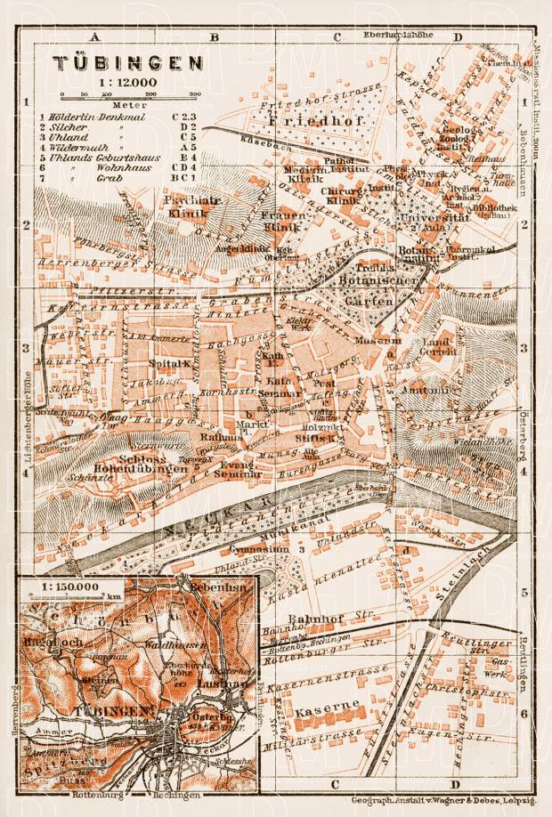 Tübingen city map, 1909. Use the zooming tool to explore in higher level of detail. Obtain as a quality print or high resolution image