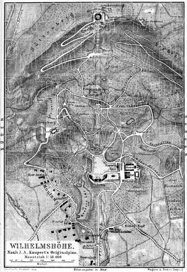 Cassel (Kassel). The Wilhelmshöhe Park plan, 1887. Use the zooming tool to explore in higher level of detail. Obtain as a quality print or high resolution image