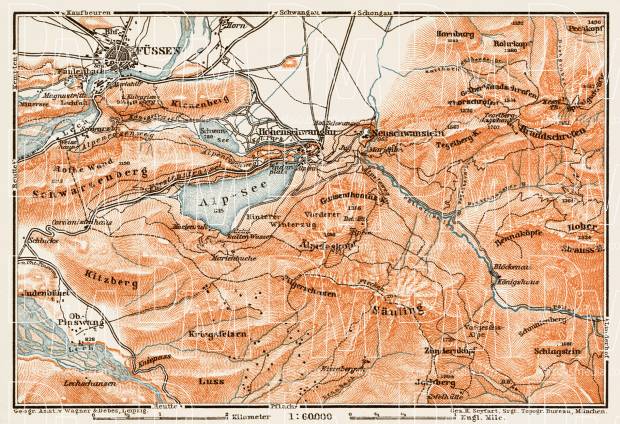 Map of the environs of Hohenschwangau, 1909. Use the zooming tool to explore in higher level of detail. Obtain as a quality print or high resolution image