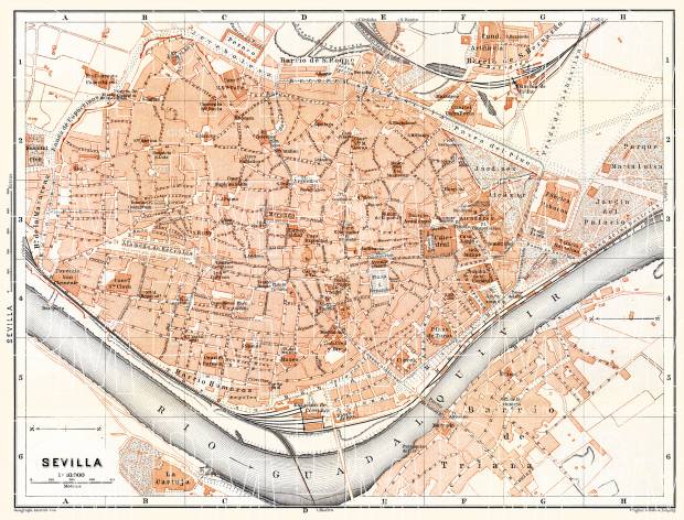 Seville (Sevilla) city map, 1899. Use the zooming tool to explore in higher level of detail. Obtain as a quality print or high resolution image