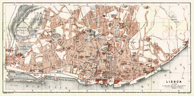 Lisbon (Lisboa) city map, 1913. Use the zooming tool to explore in higher level of detail. Obtain as a quality print or high resolution image