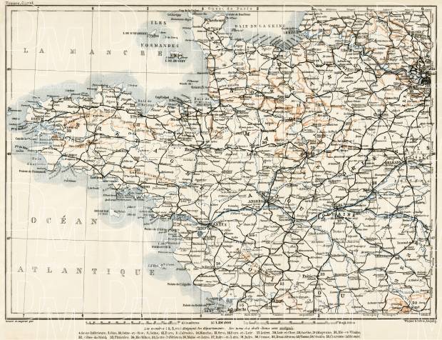 France, northwestern part map, 1909. Use the zooming tool to explore in higher level of detail. Obtain as a quality print or high resolution image